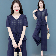 批发妈妈夏装时尚阔腿裤两件套2026年新款<b class='q'>大码</b>显瘦贵夫人洋气质套装女