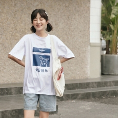 批发实拍 小兔子垂耳朵拼色超火cec短袖T恤女韩版上衣宽松白色<b class='q'>运动服</b>