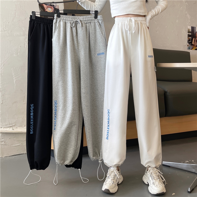 FA36826# -秋季新款宽松抽绳阔腿束脚休闲裤女卫裤潮 服裝批發女裝批發服飾貨源