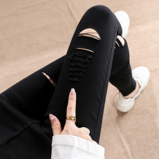 批发5608#薄款多<b class='q'>破洞</b>开叉修身<b class='q'>打底裤</b>女外穿紧身女裤子小脚弹力女裤子