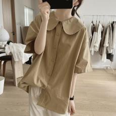 批发非实拍26 娃娃领衬衫<b class='q'>女</b><b class='q'>半袖</b>夏季宽松大码减龄显瘦棉质短袖上衣潮
