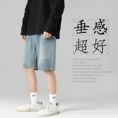 批发春夏印花牛仔短裤男夏天薄款韩版宽松五分裤青少年潮流弹力中裤子