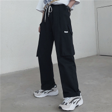 实价-实拍95%棉原宿宽松韩版潮直筒港风潮流工装裤子女