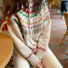 批发浣熊绒毛衣外套复古<b class='q'>日系</b>温柔法式洋气<b class='q'>甜美</b>针织开衫宽松上衣