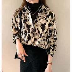 批发叠穿<b class='q'>衬衫</b>女春秋新款港味复古设计感小众豹纹气质<b class='q'>衬衣</b>