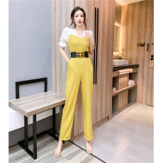 批发实拍2026夏季时尚洋气V领网红撞色腰带收腰显瘦<b class='q'>连体裤</b><b class='q'>长</b>裤