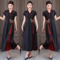 批发经典龟裂纹香云纱<b class='q'>中国风</b>连衣裙复古优雅女士裙香云莎202夏季新款