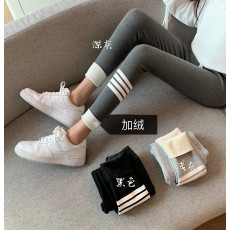 批发实拍实价 打底裤女外穿加绒竖条螺纹九分裤四条杠运动夜光裤女