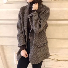 批发2026秋冬新款双面羊绒<b class='q'>大衣</b>女小个子英伦格子西装薄羊毛呢休闲<b class='q'>外套</b>
