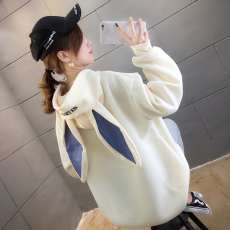 批发实拍250克大卫衣韩版字母刺绣连帽兔耳朵加绒长袖卫衣女