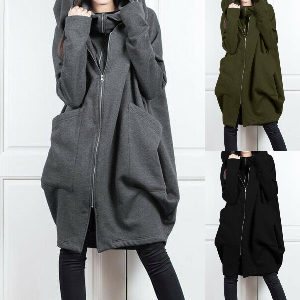 2026 국경 간 아마존 AliExpress 후드 주머니 후드티 지퍼 중간 길이 페이크 레이어드 루즈핏 여성 코트