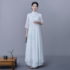 批发夏汉服中国风长裙<b class='q'>雪纺</b>印花改良民国风<b class='q'>雪纺</b>连衣裙高端禅茶服
