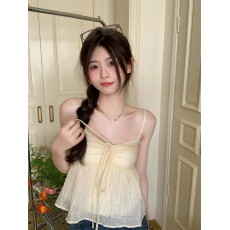 批发实拍实价  韩版甜美吊带<b class='q'>娃娃衫</b>蝴蝶结绑带雪纺衫无袖背心上衣