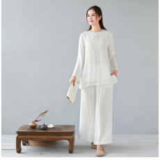批发实拍2025秋季新款瑜伽服套装<b class='q'>女装</b>文艺范棉麻禅服两件套长袖