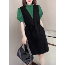 批发绿色泡泡袖衬衫收腰连衣裙两件套时尚套装女<b class='q'>欧洲站</b>2026年夏季<b class='q'>新款</b>