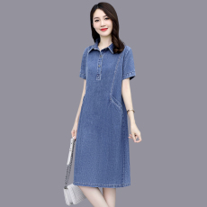 批发薄牛仔连衣裙2026年夏季新款女装短袖休闲减龄<b class='q'>妈妈装</b>大码中长裙子