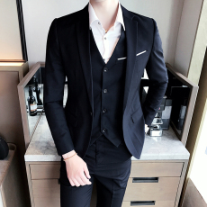 批发2021年款男韩版纯色一粒扣潮流简约休闲西服套装三件套XY03/P210