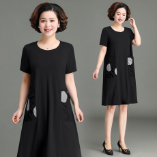 批发胖妈妈<b class='q'>夏</b>装连衣裙女2022新款中年加肥加大码洋气中老年人遮肚裙子