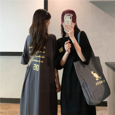 批发实拍实价6535拉架夏季新款短袖宽松过膝<b class='q'>长裙女</b>