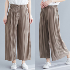 批发实拍夏季凉感舒适百褶阔腿裤大码宽松休闲女裤经典时尚潮流
