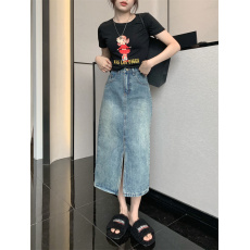 批发实拍实价  高腰前开叉牛仔半裙<b class='q'>长裙</b><b class='q'>包臀</b>裙