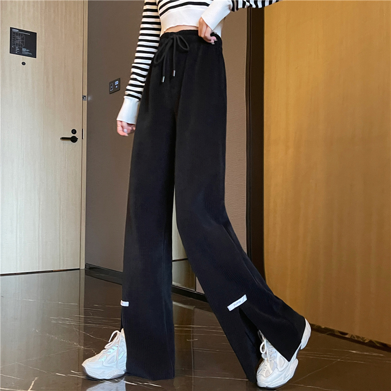 FA36823# -灯芯绒薄款秋季新款宽松开叉阔腿休闲裤女 服裝批發女裝批發服飾貨源