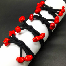 批发实拍韩版二合一打结红珠卡通发绳发圈 扎头发橡皮筋发饰