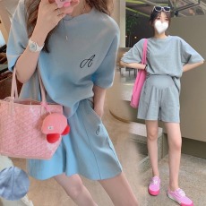 批发孕妇短袖套装绣花纯棉洋气girl 夏时尚宽松休闲<b class='q'>卫衣</b>孕妇运动套装