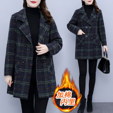 批发2026冬装新款毛呢外套大码女装呢子大衣内里加棉胖MM显瘦格子上衣