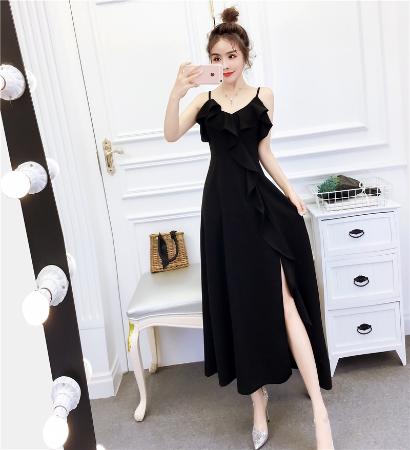 FA23383# 夏时尚名媛气质不规则开叉礼服长裙包臀连衣裙