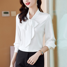 批发蝴蝶结飘带女新款2024年春秋季时尚洋气<b class='q'>职业</b>气质系带<b class='q'>衬衣</b>