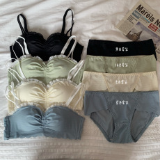 批发实价实拍 <b class='q'>日系</b>甜美蕾丝边交叉褶皱内衣女聚拢无钢圈舒适<b class='q'>文胸</b>