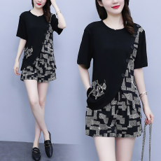 批发实拍大码女装2025年夏季新款气质时尚显瘦雪纺拼接宽松洋气两件套