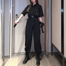 批发实拍  舞台小众暗黑辣妹宽松技能短袖衬衣女帅气显瘦学院爵士套装