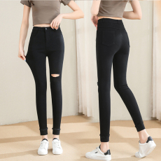 批发5186#毛边翻边<b class='q'>破洞</b>九分裤春夏季新款修身弹力高腰<b class='q'>打底裤</b>女小脚裤