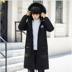 批发特价冬季长款羽绒服男装中长款连帽加大毛领大衣加厚外套男青年潮