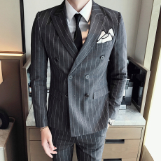 批发商务 高品质男士条纹西服套装韩版修身西装三件套P265
