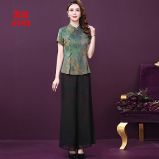 批发洋气设计感两件套女2022夏新款气质雪纺阔腿裤优雅复古套装