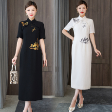 批发2026夏新款疏影山水旗袍连衣裙复古气质短袖<b class='q'>中国风</b>收腰显瘦连衣裙