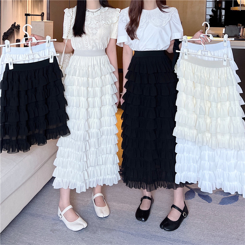 Spot real shots and price elastic waist layered ruffled cake skirt women's skirt