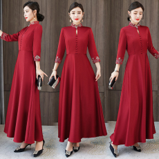 批发2026春季新款婚礼妈妈缎面高贵复古旗袍领<b class='q'>礼服</b>喜婆婆丈母娘<b class='q'>敬酒</b>服