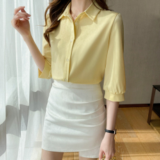 批发实拍 七分袖醋酸<b class='q'>衬衫</b>女2025春夏新款时尚洋气女士<b class='q'>衬衣</b>高级感上衣