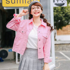 批发实拍<b class='q'>赵</b><b class='q'>丽</b><b class='q'>颖</b><b class='q'>同款</b>粉色少女系列上衣牛仔短外套秋新款女潮