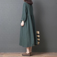 批发2025春秋装新款女<b class='q'>韩版</b>宽松大码女装时尚舒适亚麻纯色衬衫裙