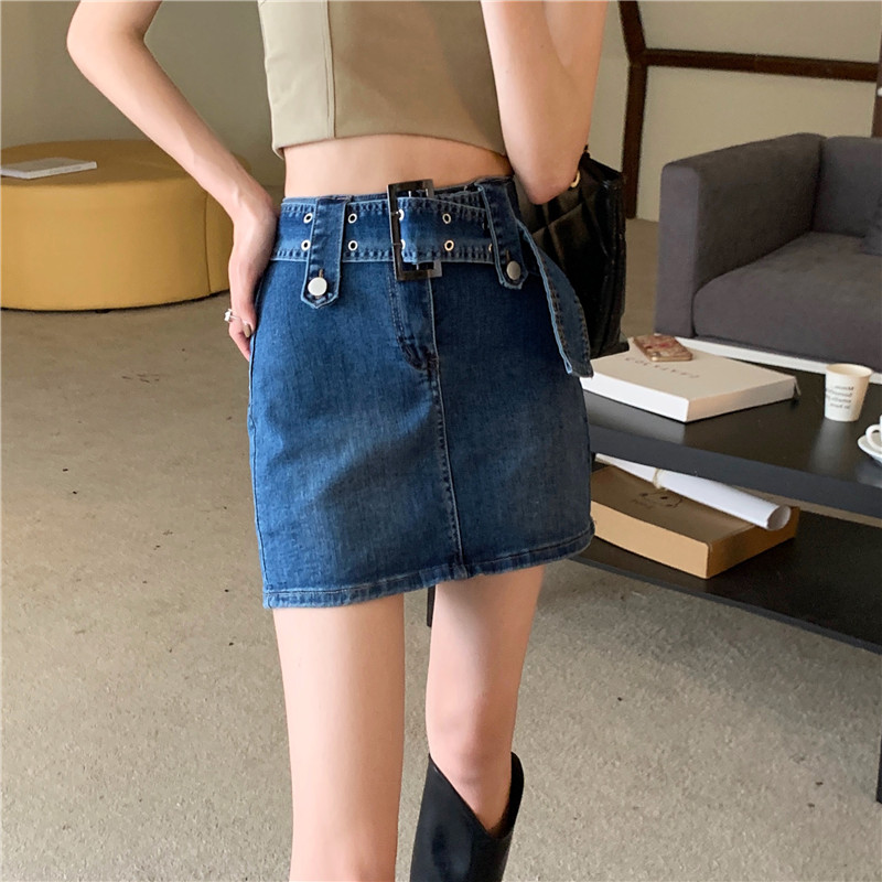 FA35468# 牛仔短裙女夏季新款高腰显瘦小个子裤裙a字包臀半身裙子 服裝批發女裝批發服飾貨源