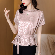 批发实拍<b class='q'>真丝</b>上衣女2026夏季新款短袖大码宽松女士桑蚕丝气质妈妈套头