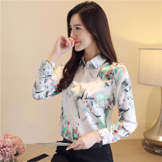 批发2026春季新款重磅真丝衬衫女<b class='q'>桑蚕丝</b>长袖清新印花修身衬衣气质<b class='q'>上衣</b>