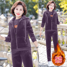 批发金丝绒运动服中年妈妈女装2021新款春秋<b class='q'>冬</b>装中老年人三件套装外套