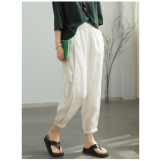 批发文艺纯色亚麻休闲<b class='q'>哈伦裤</b><b class='q'>女</b>2026夏季宽松百搭显瘦束脚萝卜裤