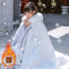 批发玉凤凰情侣加绒斗篷汉服刺绣加厚毛呢长款大摆古风连帽披风女